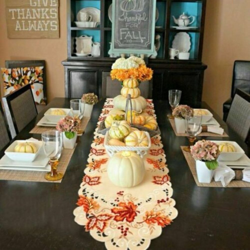 Embroidered Fall Maple Leaves Table Runner 67" Long - Picture 3 of 3
